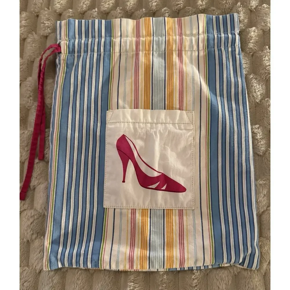 Pottery Barn Libby Stripe Shoe Bag 100% Cotton Storage Dust Travel Bag